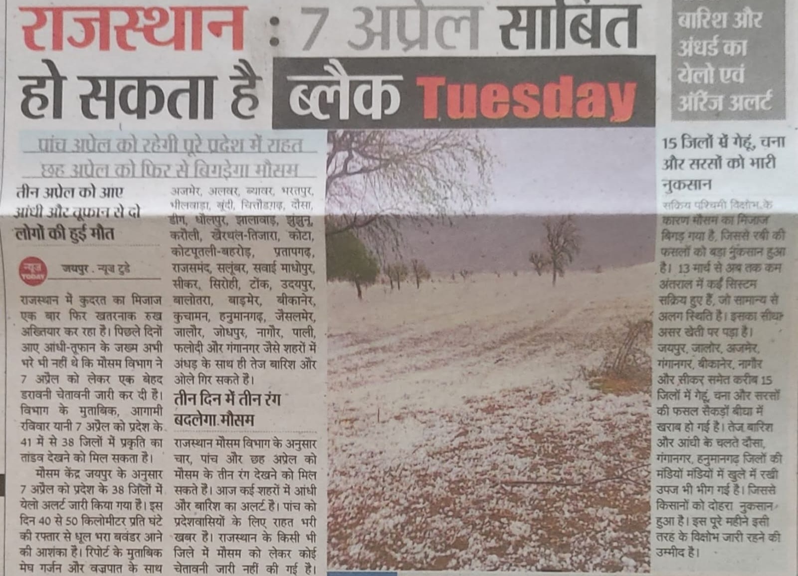 राजस्थान मौसम अलर्ट: 7 अप्रैल बन सकता है ‘ब्लैक ट्यूसडे’, 38 जिलों में तेज तूफान का खतरा