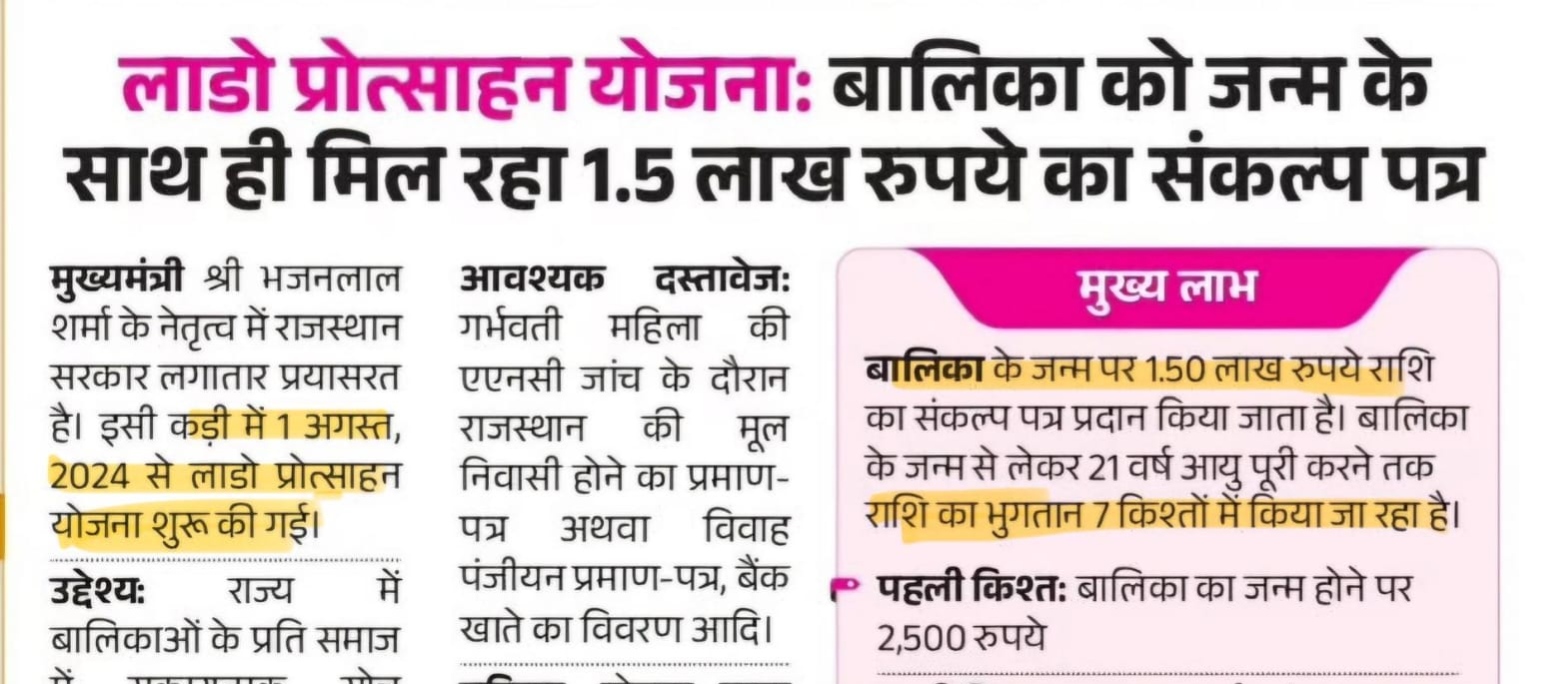 लाड़ो प्रोत्साहन योजना 2026: बालिका जन्म पर मिलेंगे 1.5 लाख रुपये, जानें पूरी डिटेल